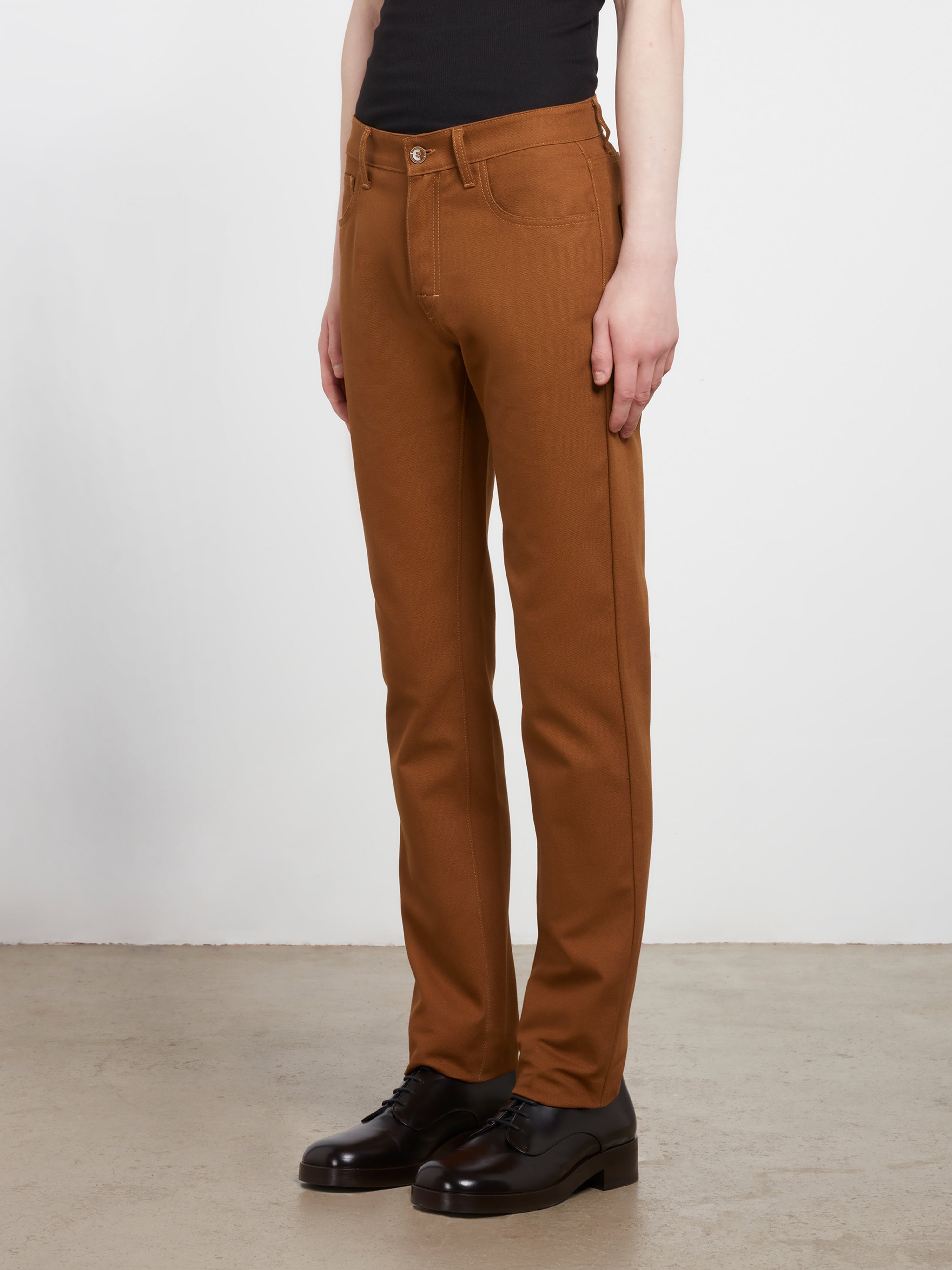 Raf Simons: Men's Slim Fit Denim Pants (Dark Brown) | Dover Street