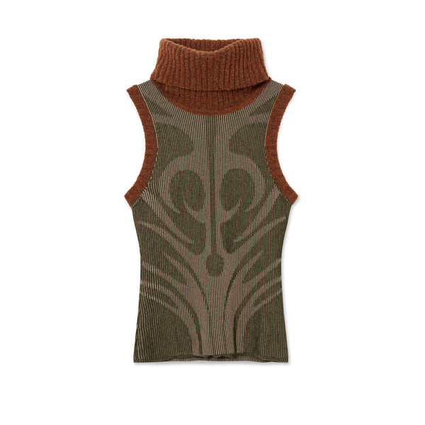 Paolina Russo - Women’s Illusion Knit Vest - (Olive/Beige)