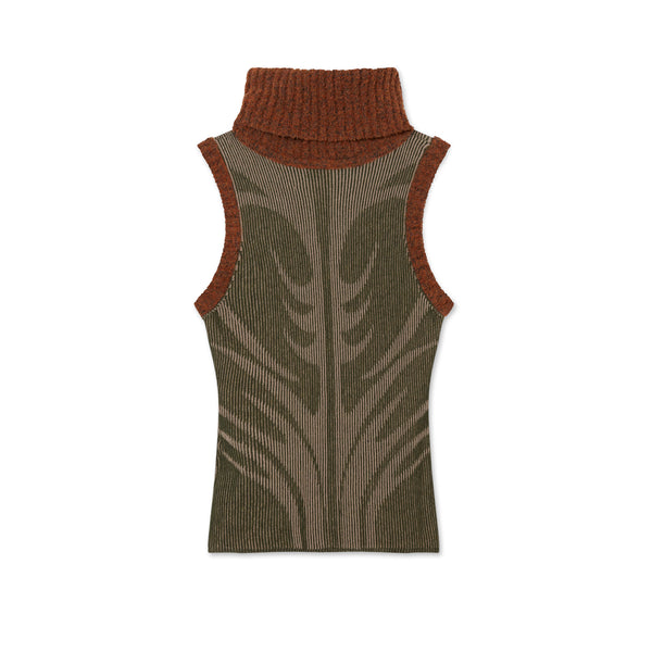 Paolina Russo - Women’s Illusion Knit Vest - (Olive/Beige)