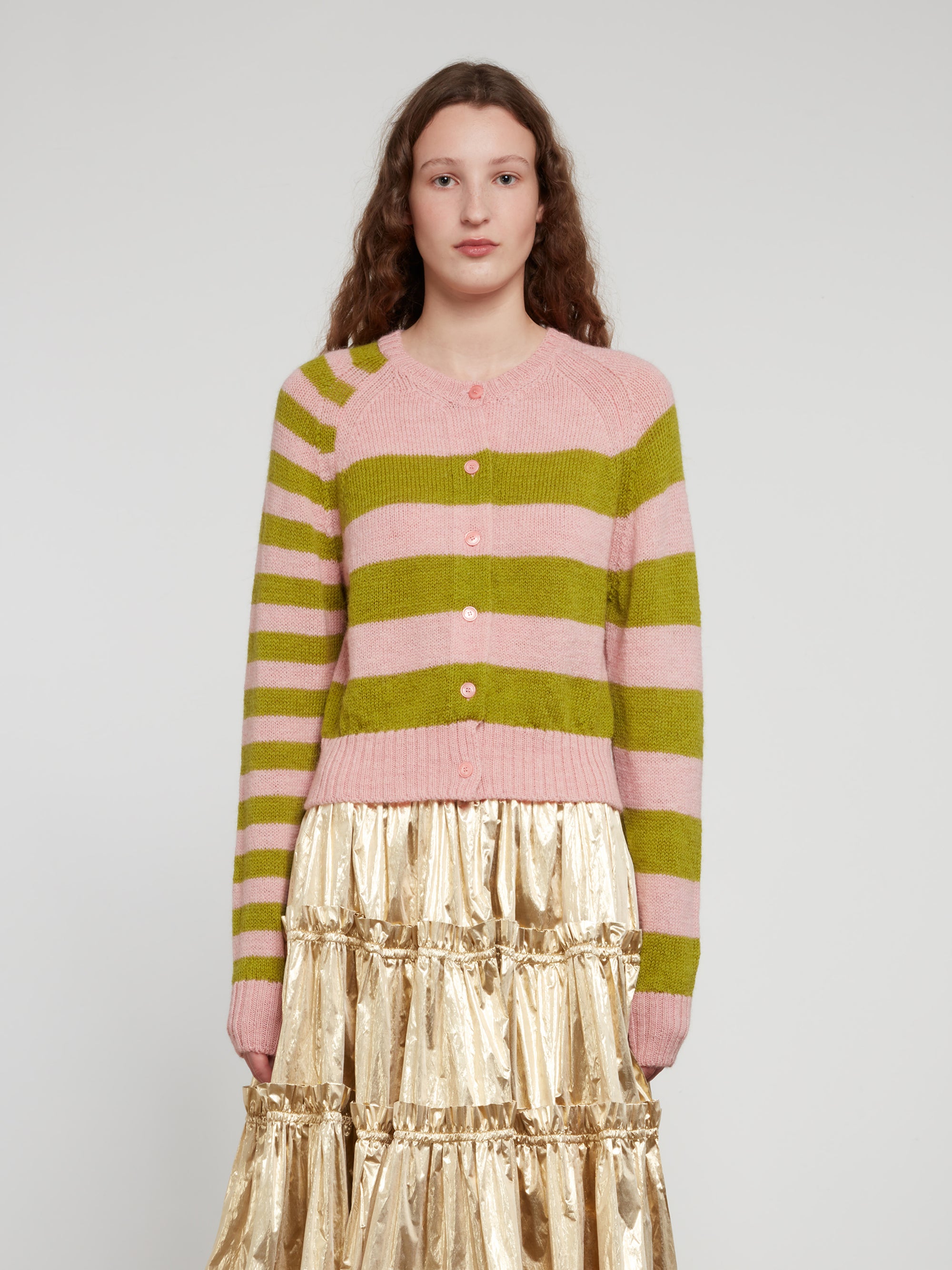 Molly Goddard - Women’s Lambswool Striped Cardigan - (Pink/Green) view 2