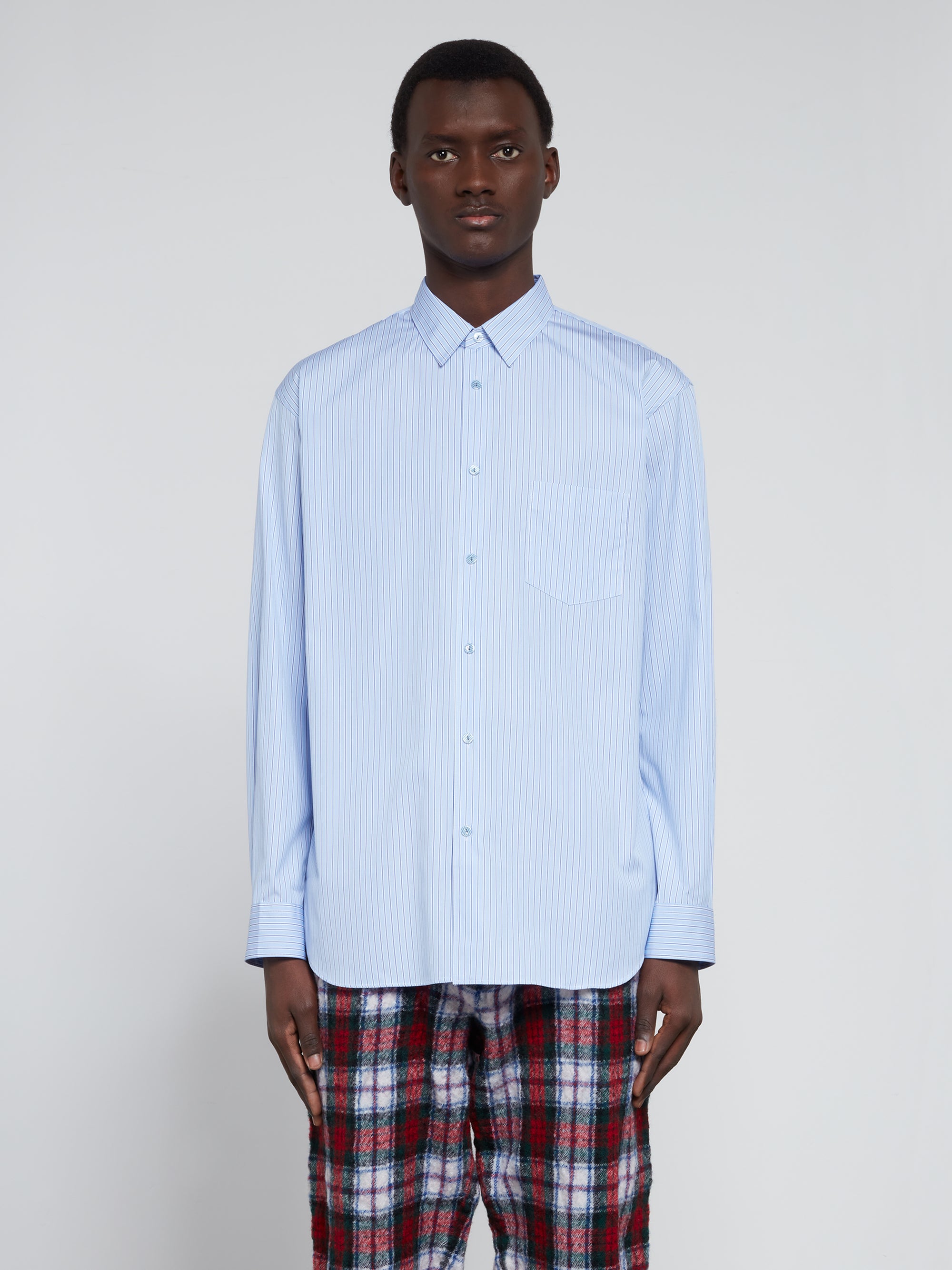 CDG Shirt Forever - Classic Fit Woven Cotton Shirt - (Blue Stripe) view 1