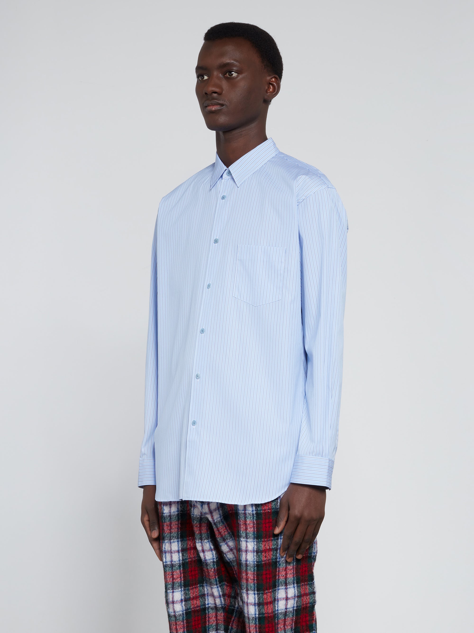 CDG Shirt Forever - Classic Fit Woven Cotton Shirt - (Blue Stripe) view 2