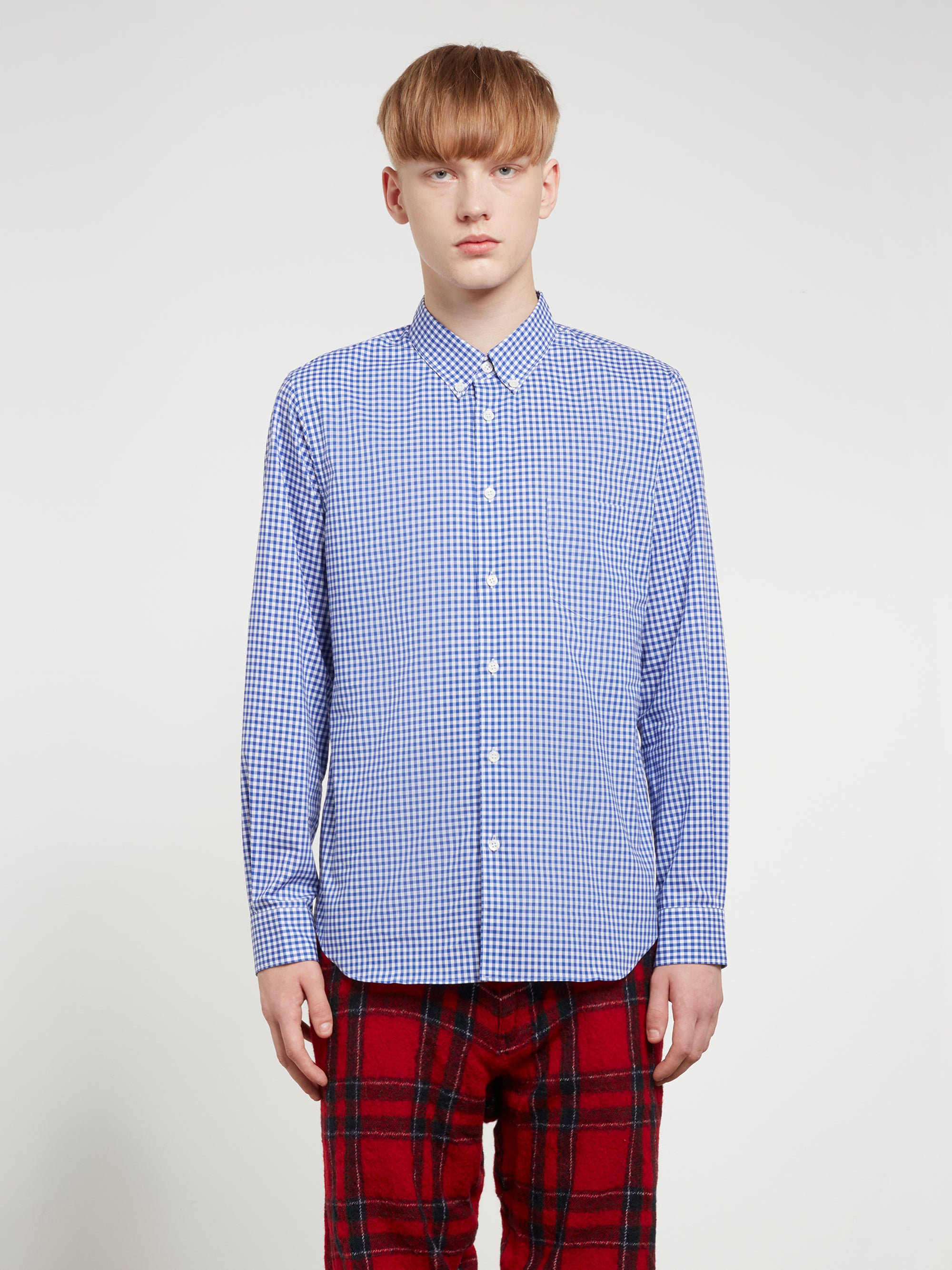 CDG Shirt Forever - Slim Fit Button-Down Checked Shirt - (Blue Gingham) view 1