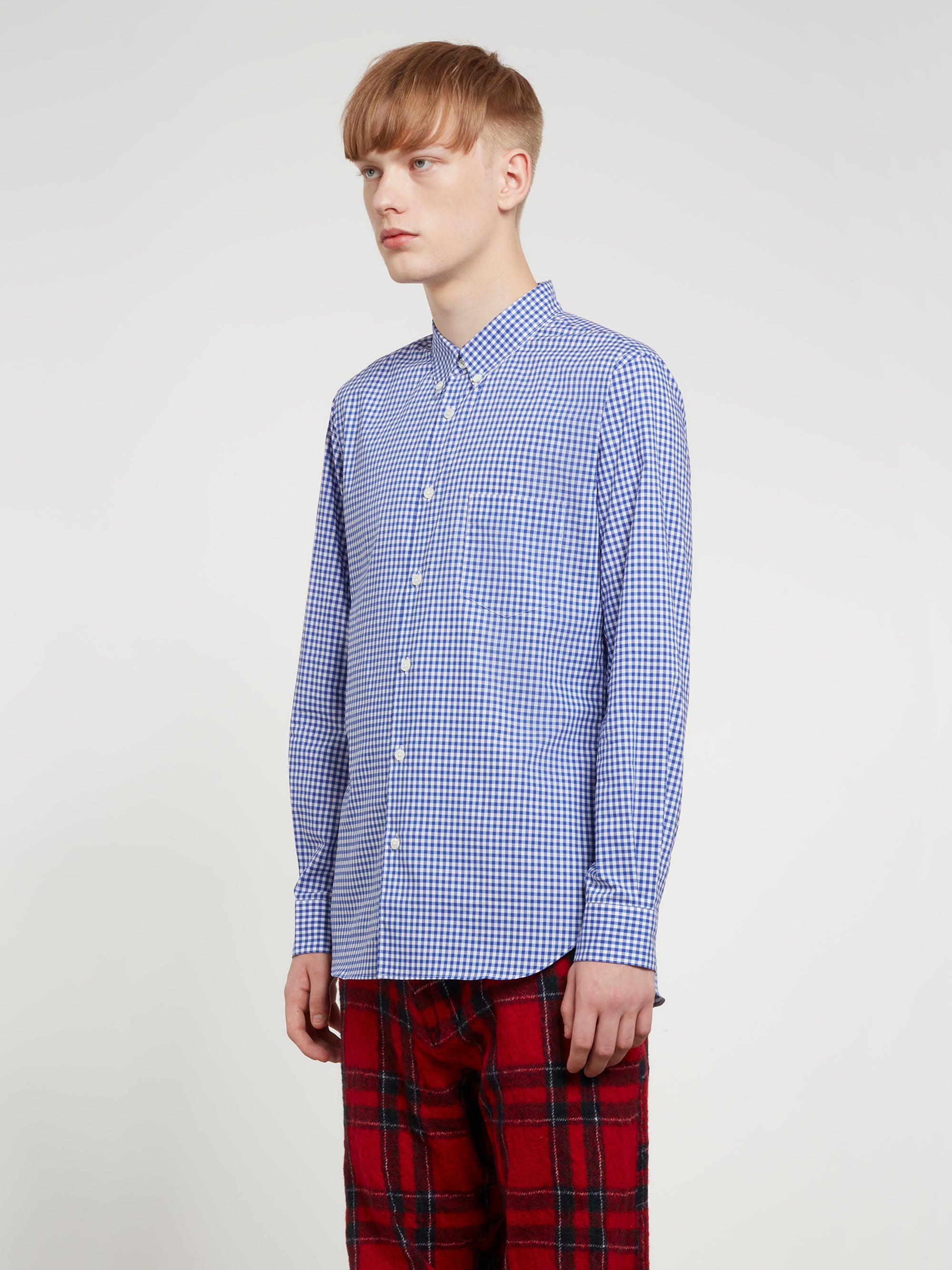 CDG Shirt Forever - Slim Fit Button-Down Checked Shirt - (Blue Gingham) view 2