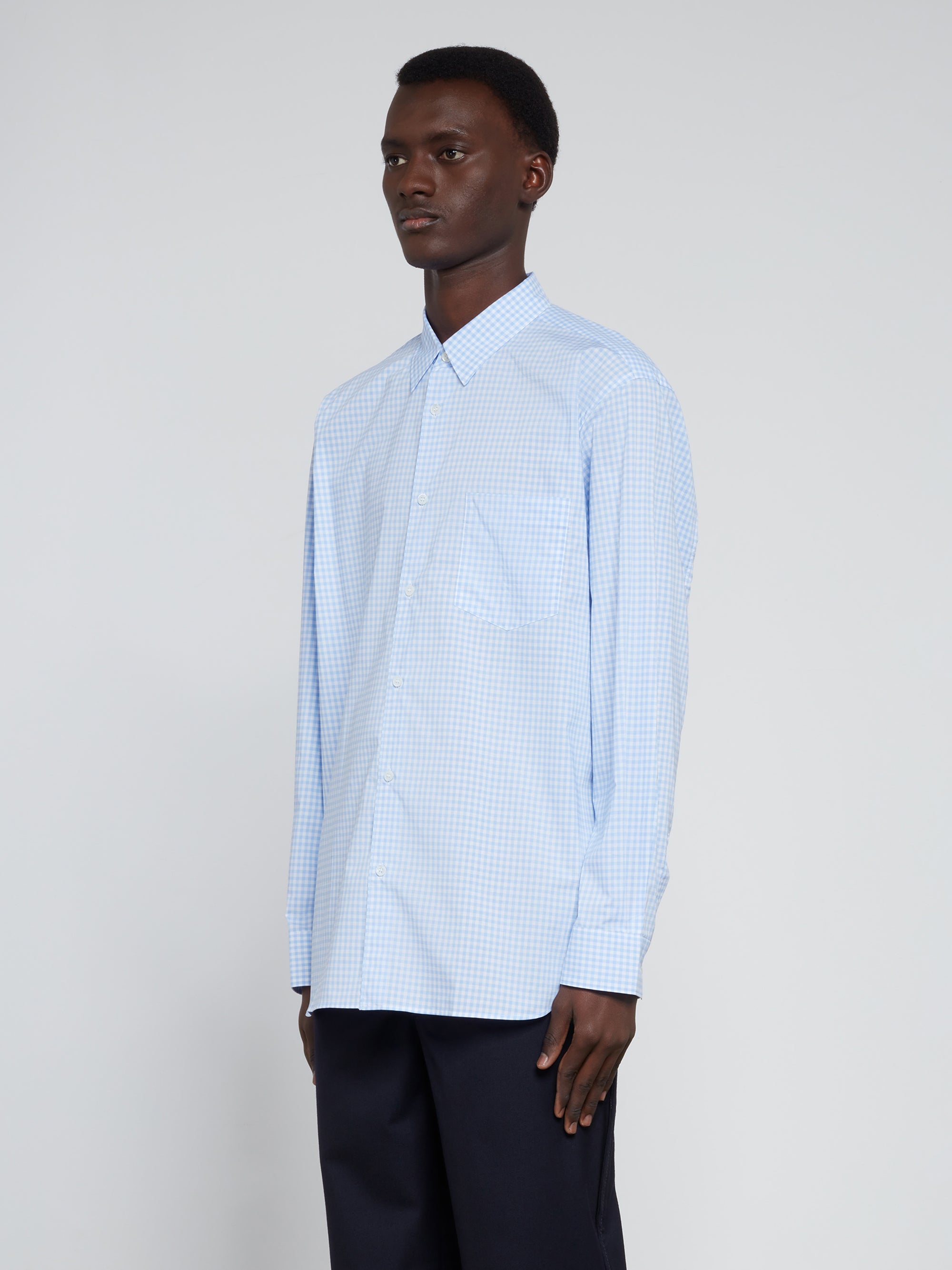 CDG Shirt Forever - Wide Fit Small Check Woven Cotton Shirt - (Blue) view 3