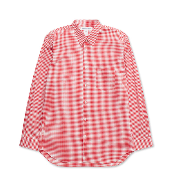 CDG Shirt Forever - Wide Fit Woven Cotton Small Check Shirt - (Red)