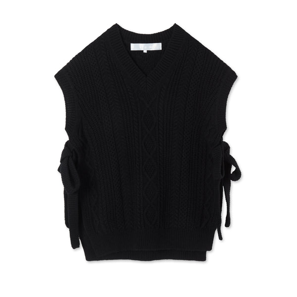 Tao - Cable Knit Shetland Wool Vest - (Black)