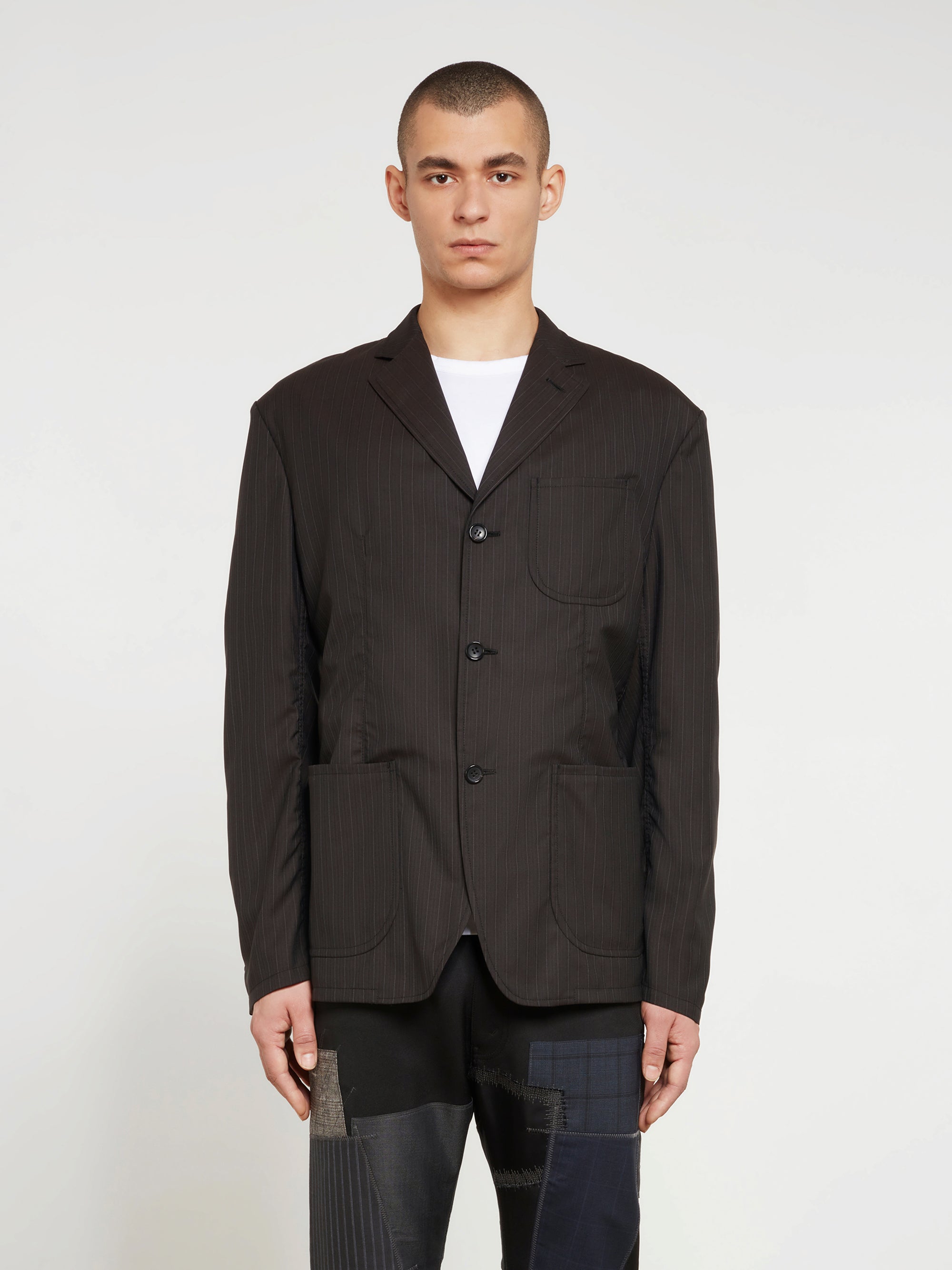 Junya Watanabe MAN - Andy Warhol Wool Silk Stripe Jacket - (Black/Brown) view 1