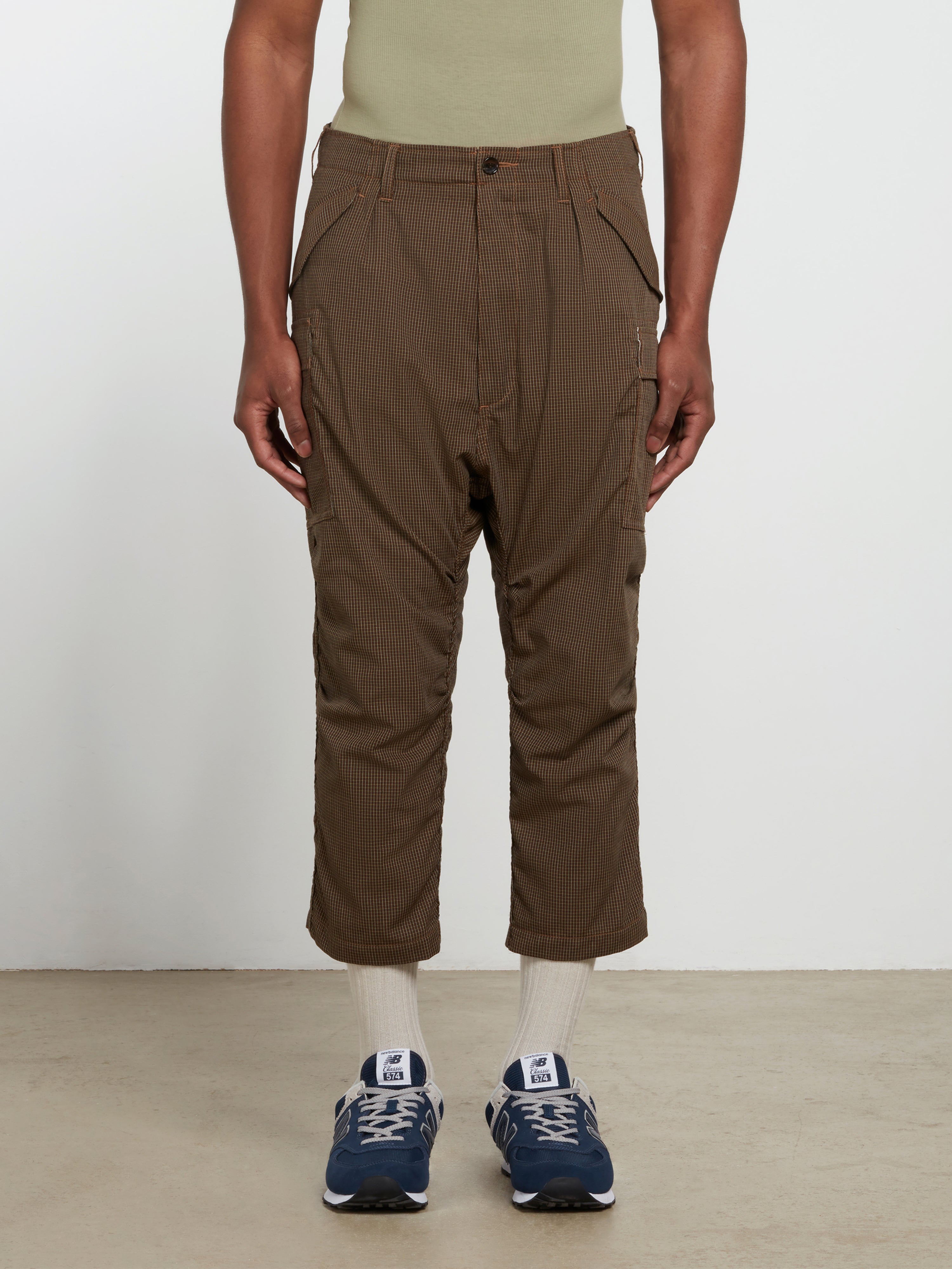 Junya Watanabe MAN Polyester Wool Cargo Check Pants (Brown