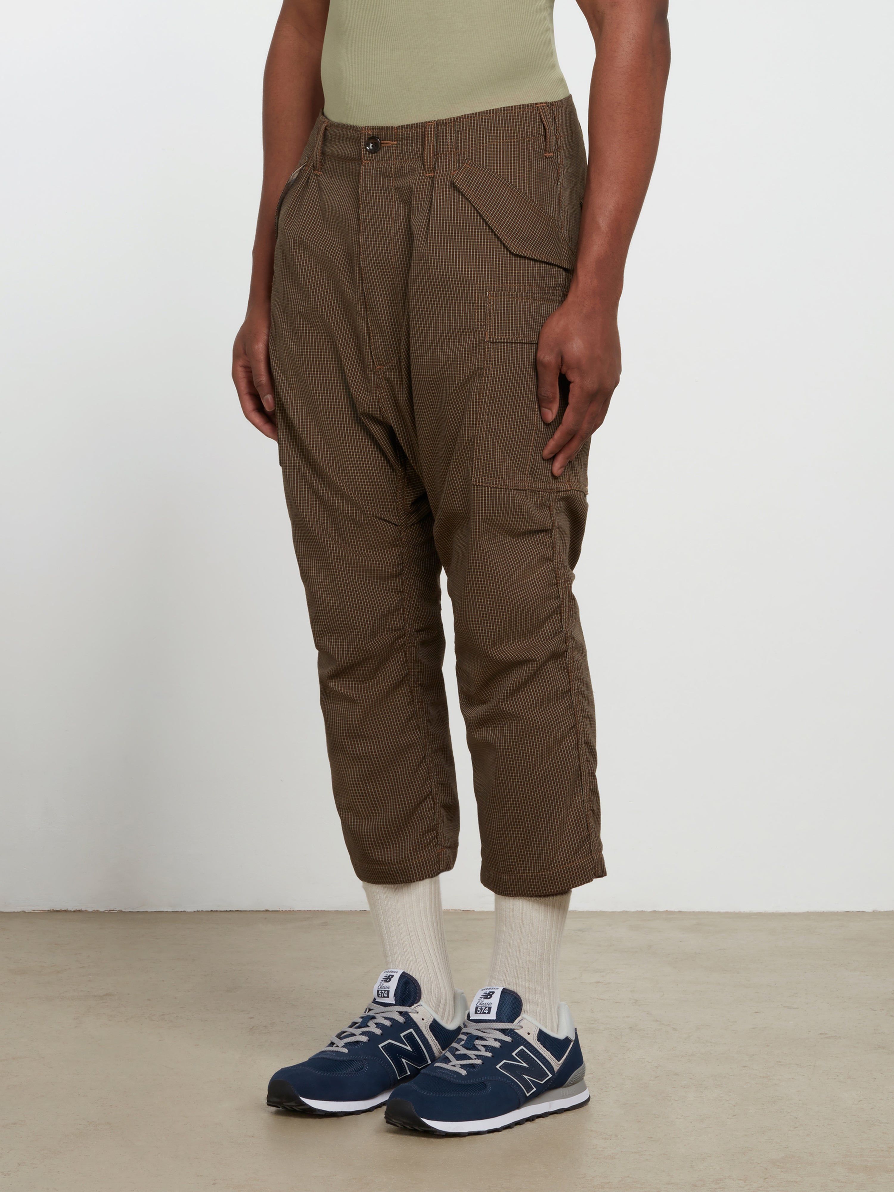 Junya Watanabe MAN Polyester Wool Cargo Check Pants (Brown