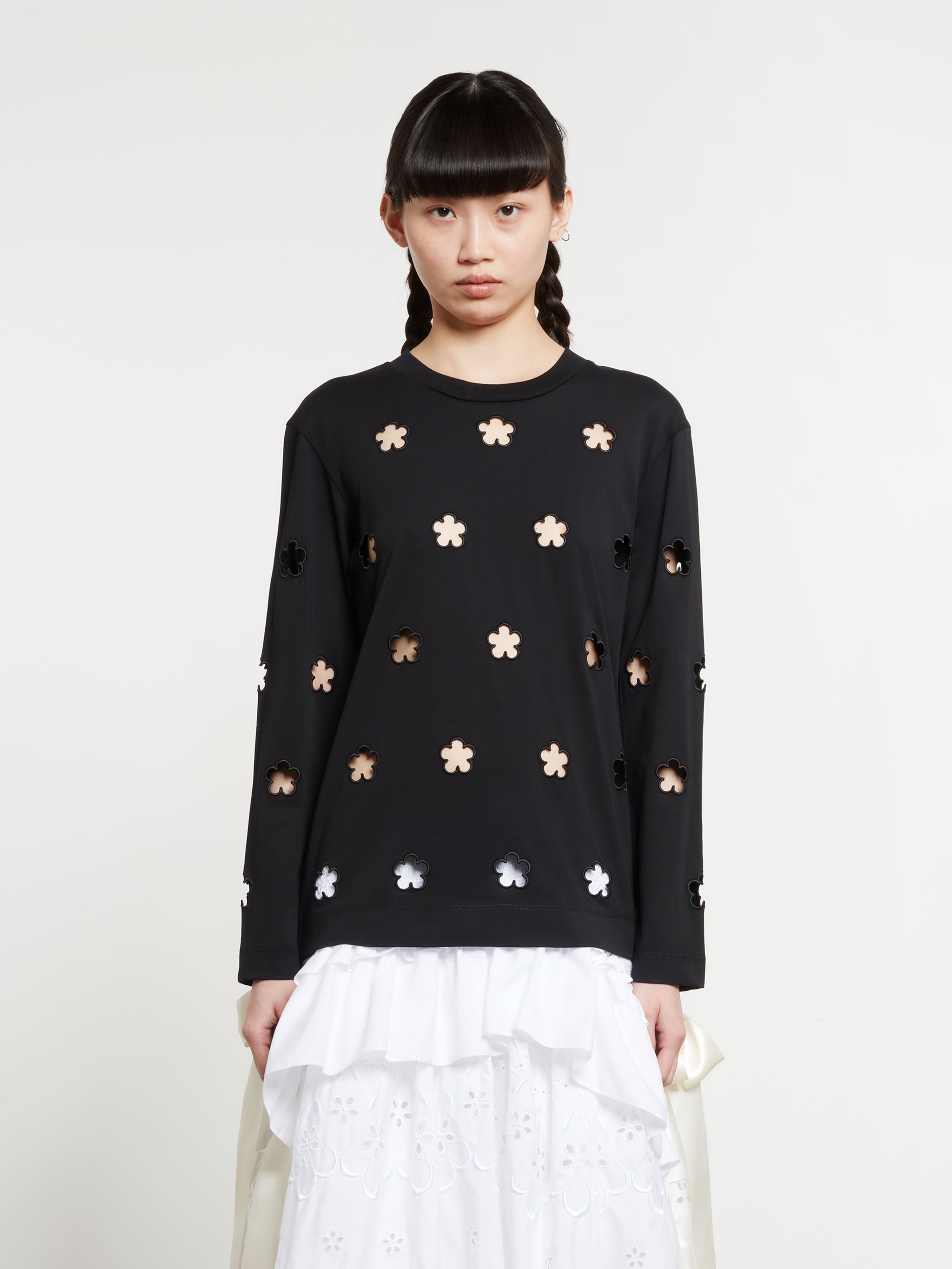 Simone Rocha Women's Long Sleeve Flower Cut-Out T-Shirt (Black