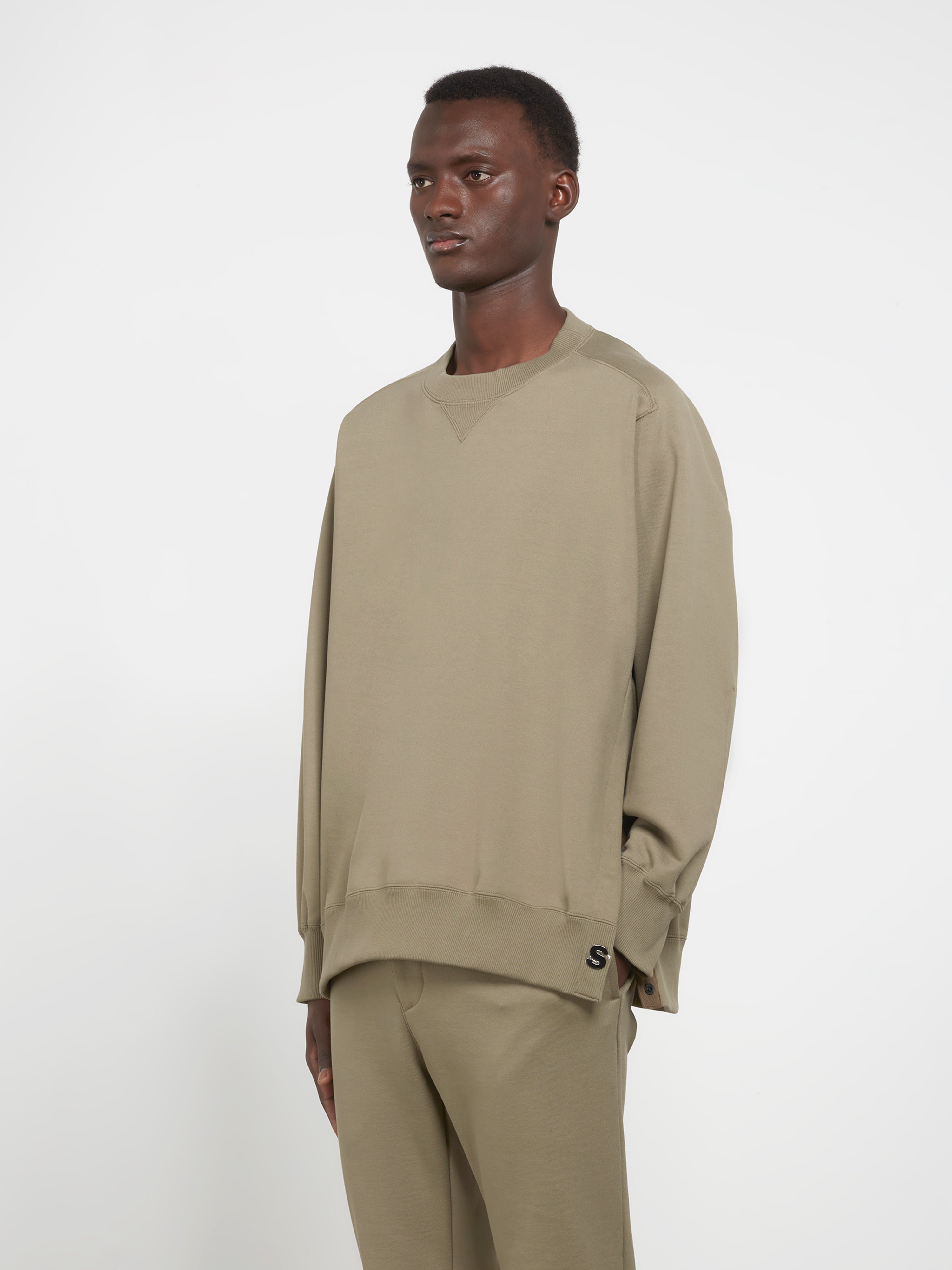 sacai Men's Sweat Jersey Pullover (Light Khaki) | Dover Street