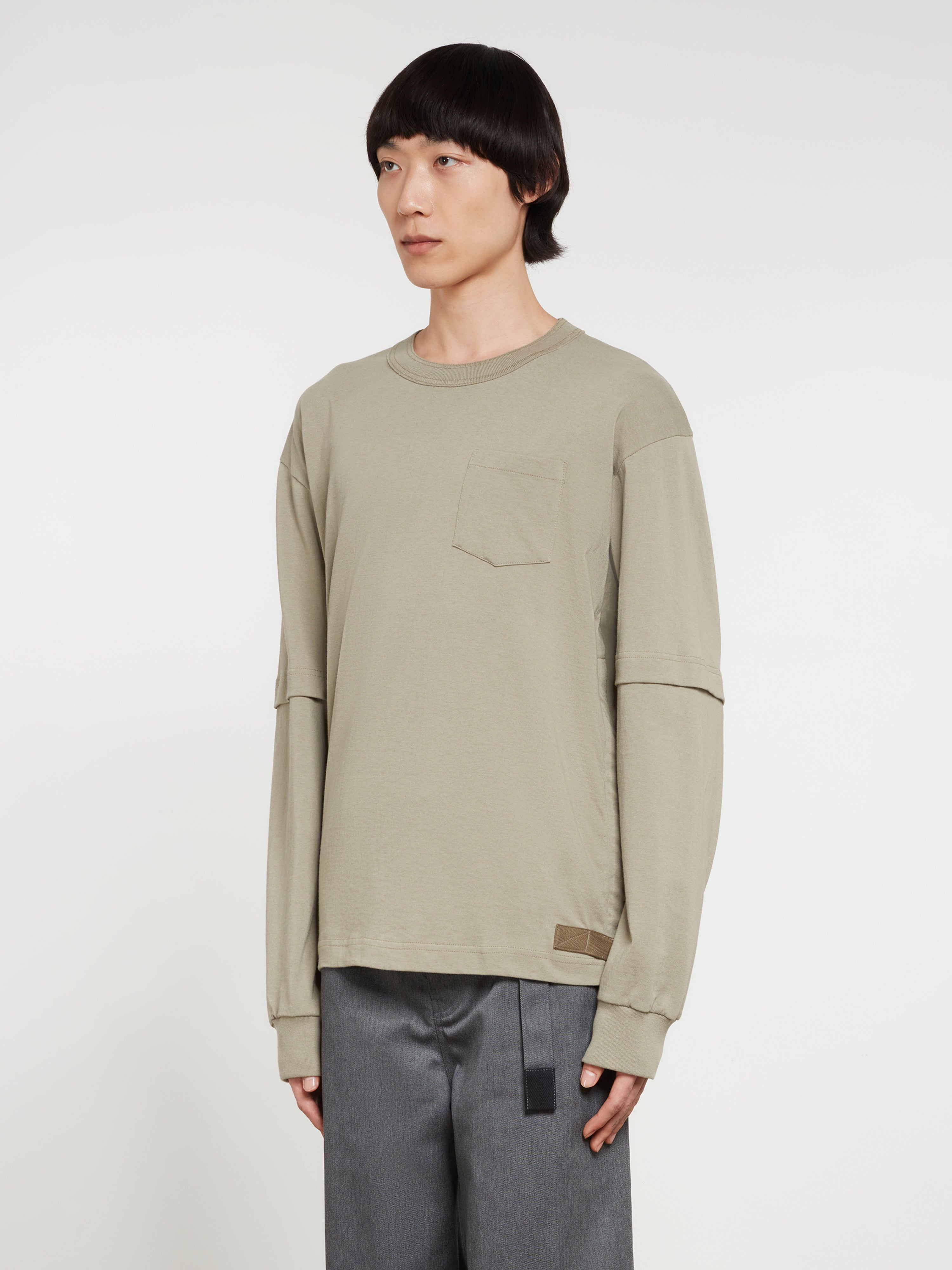 sacai Men's Nylon Twill X Cotton Jersey Long Sleeve T-shirt (Light