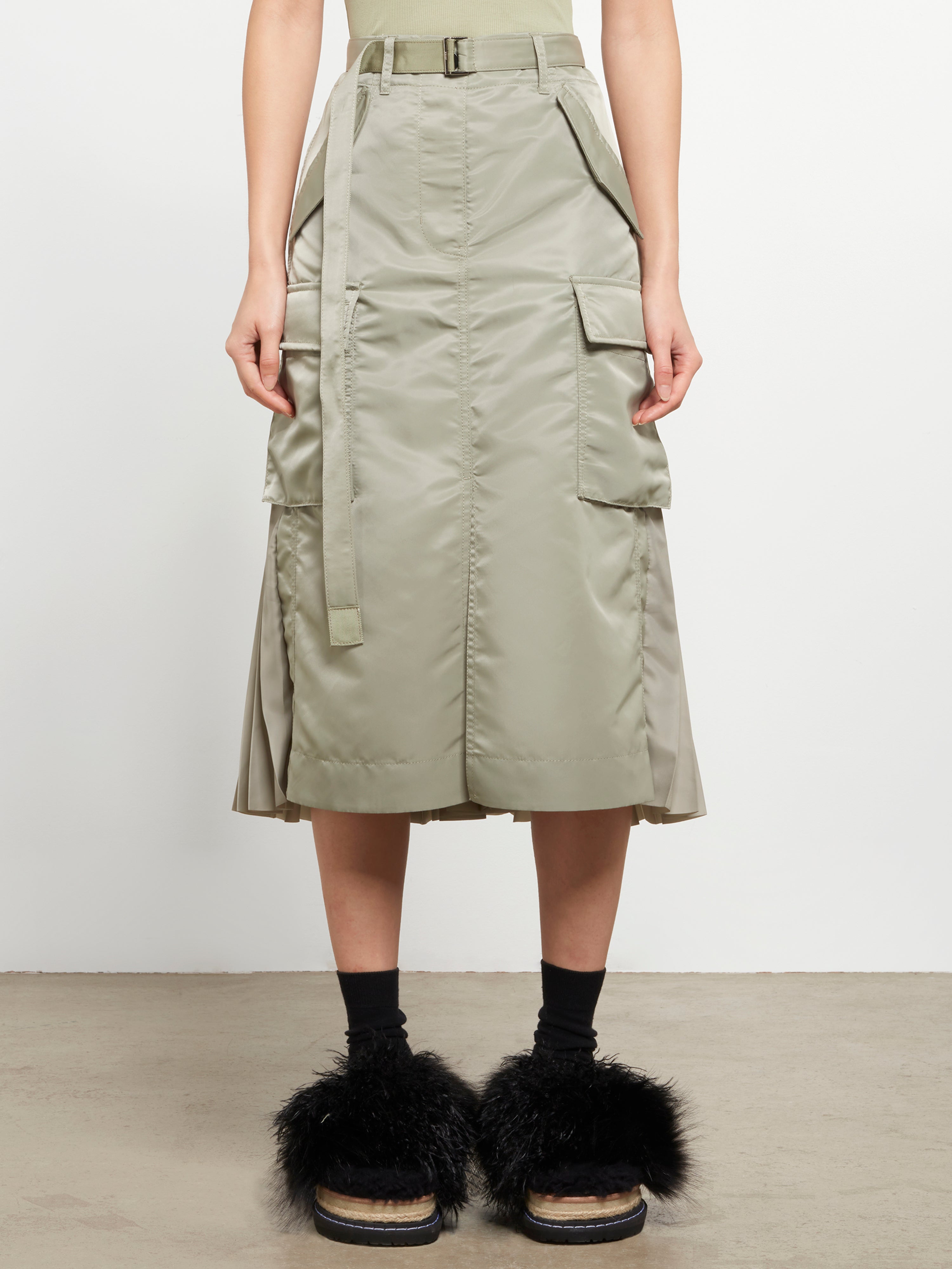 sacai Women's Nylon Twill Skirt (Light Khaki) | Dover Street