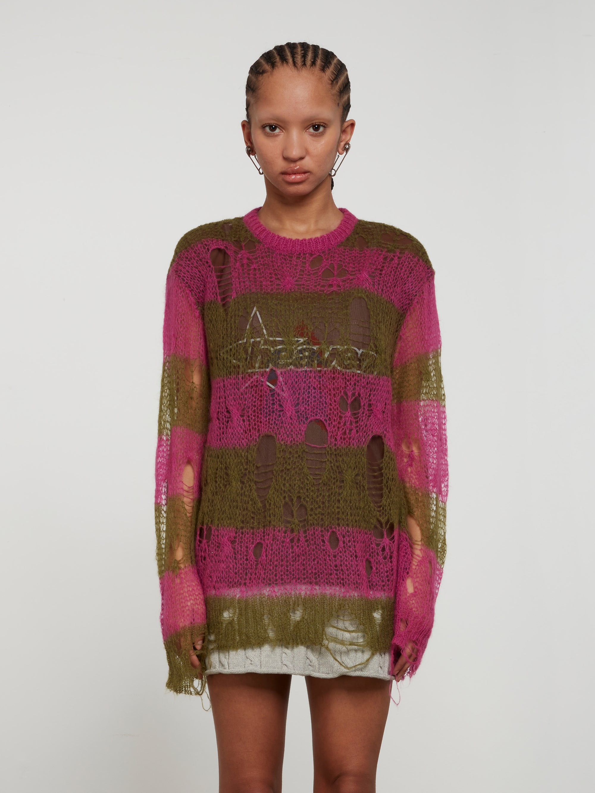 Heaven by Marc Jacobs - Women’s Striped Double Layer Sweater - (Green/Pink) view 2