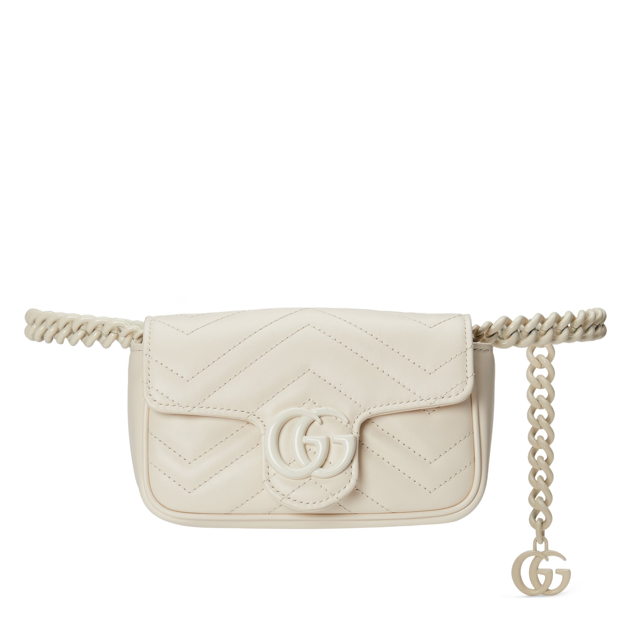 Gucci GG Marmont Matelassé Leather Super Mini Bag in White Chevron