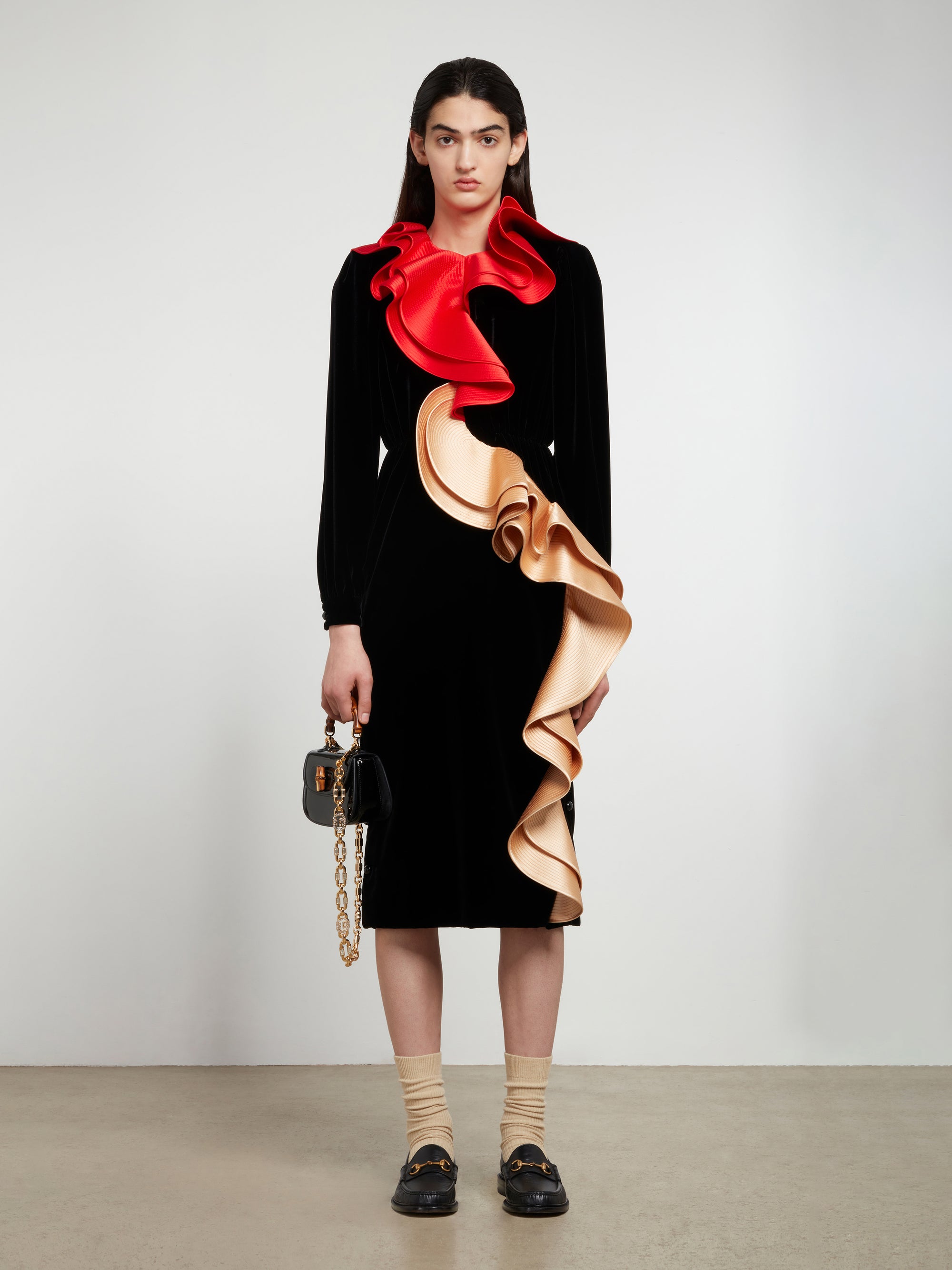 Gucci - Women’s DSM Exclusive Velvet Satin Midi Dress - (Black/Red) view 4