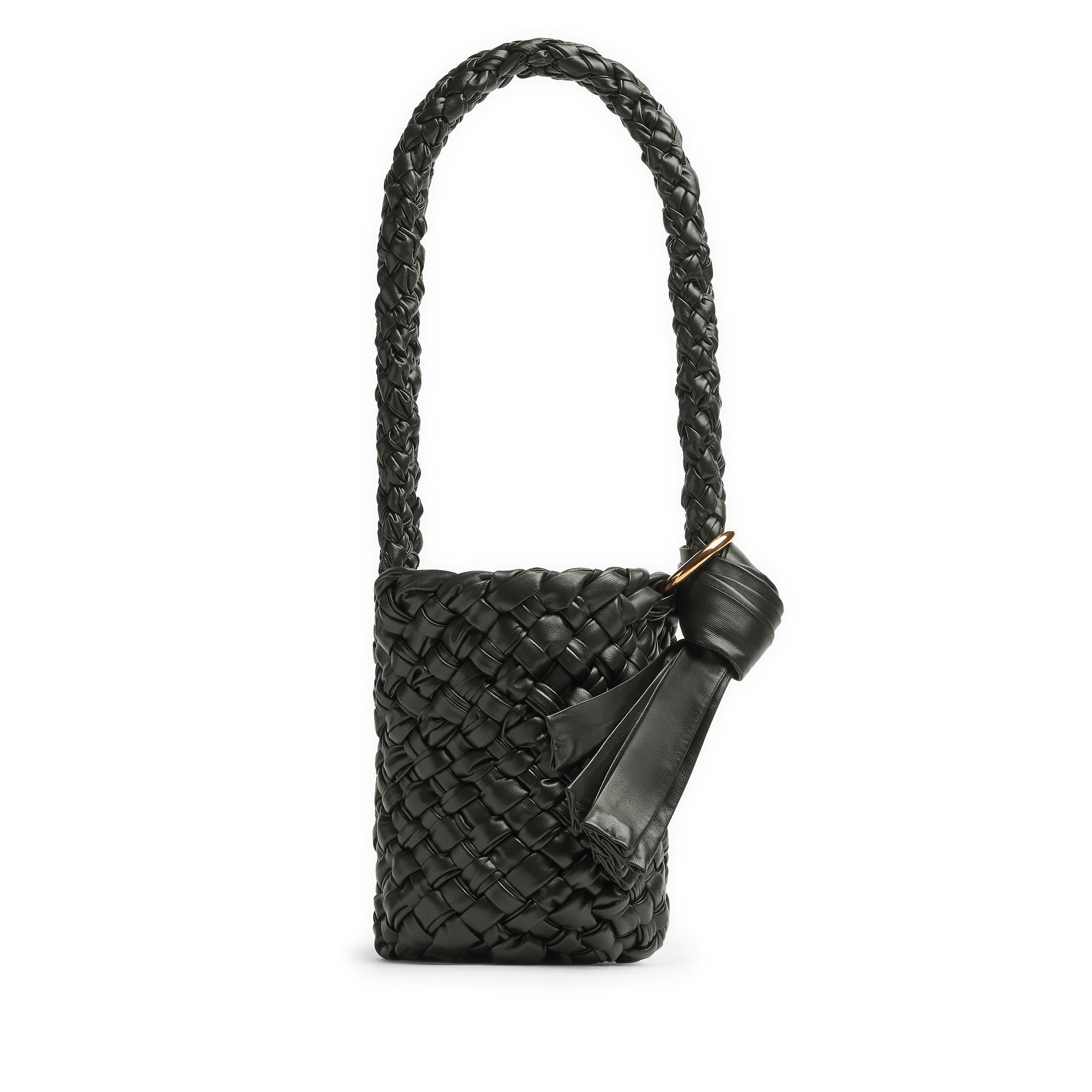 Meli Melo Black Woven Leather Santina Mini Bucket Bag at FORZIERI
