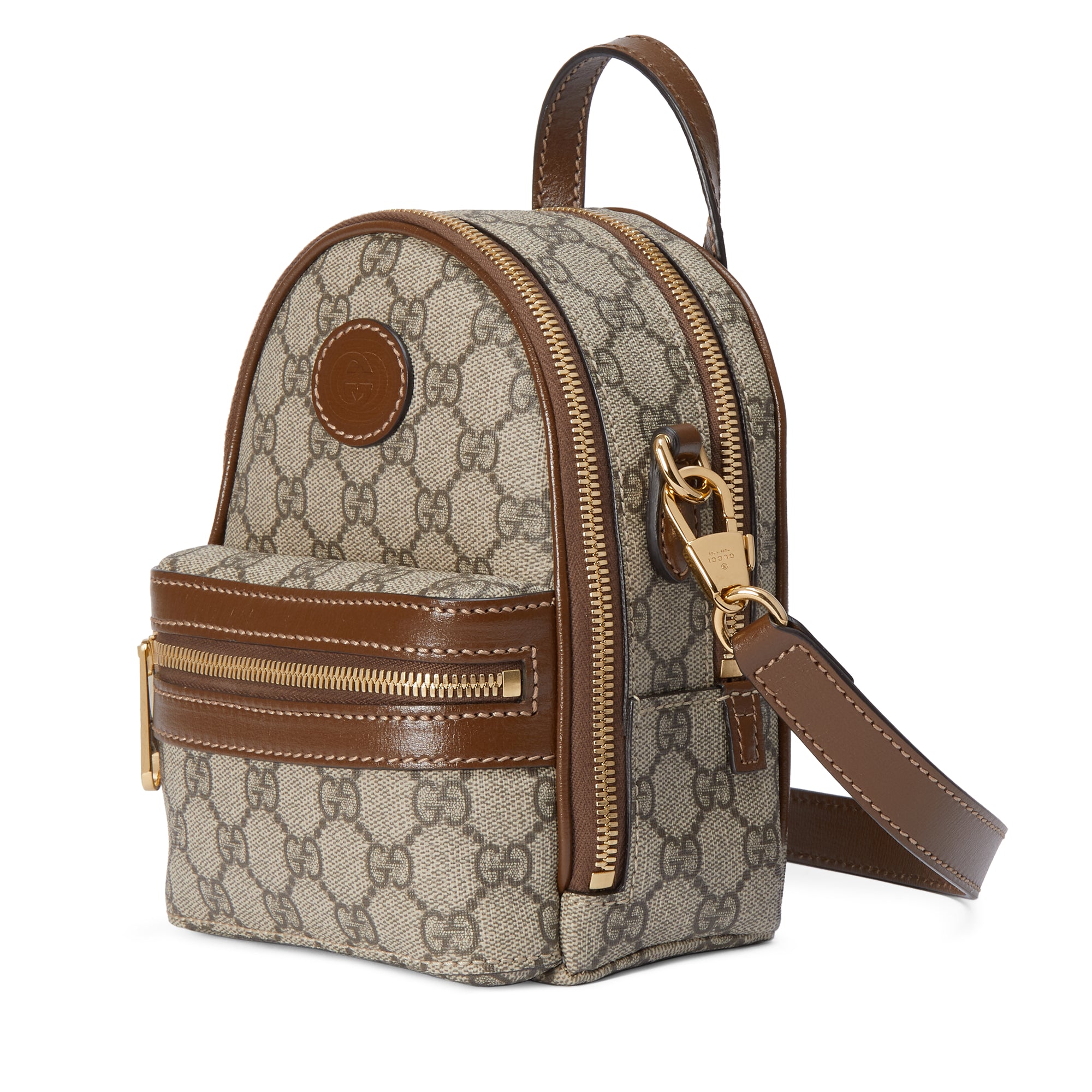 Mini bag with Interlocking G in GG supreme and brown leather