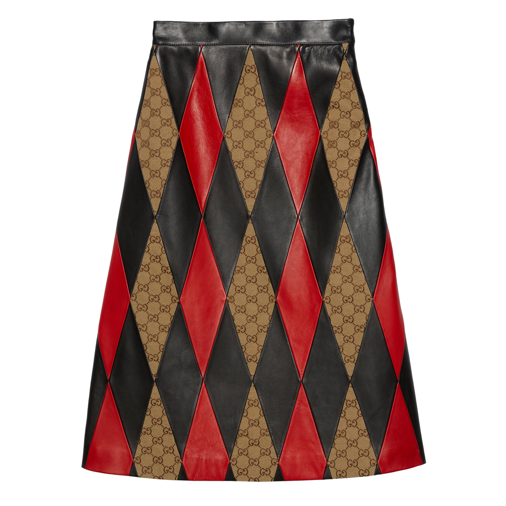 Gucci - Women’s DSM Exclusive Intarsia Leather Midi Skirt - (Black/Red) view 1