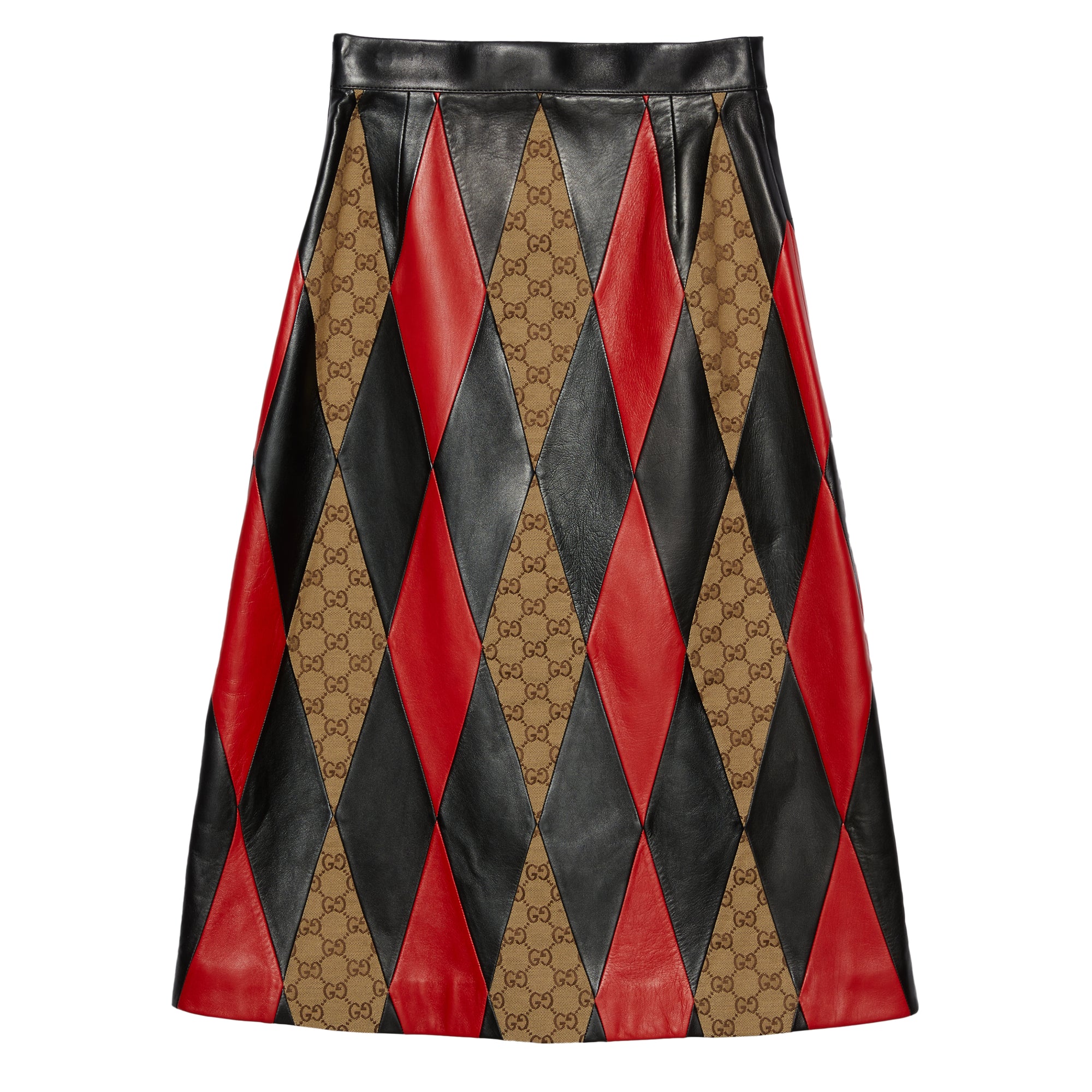 Gucci - Women’s DSM Exclusive Intarsia Leather Midi Skirt - (Black/Red) view 2