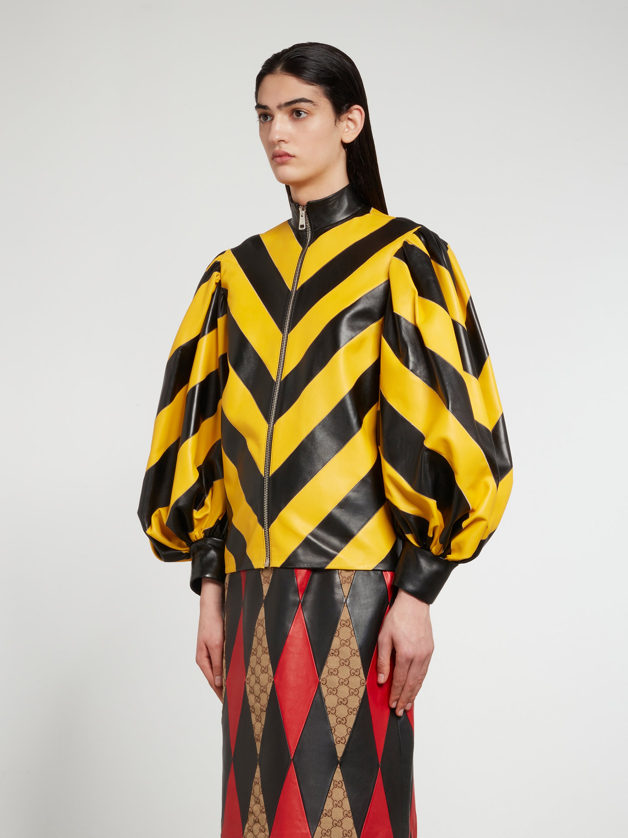 Gucci - Women’s DSM Exclusive Intarisa Leather Zip Jacket - (Black/Yellow) view 2