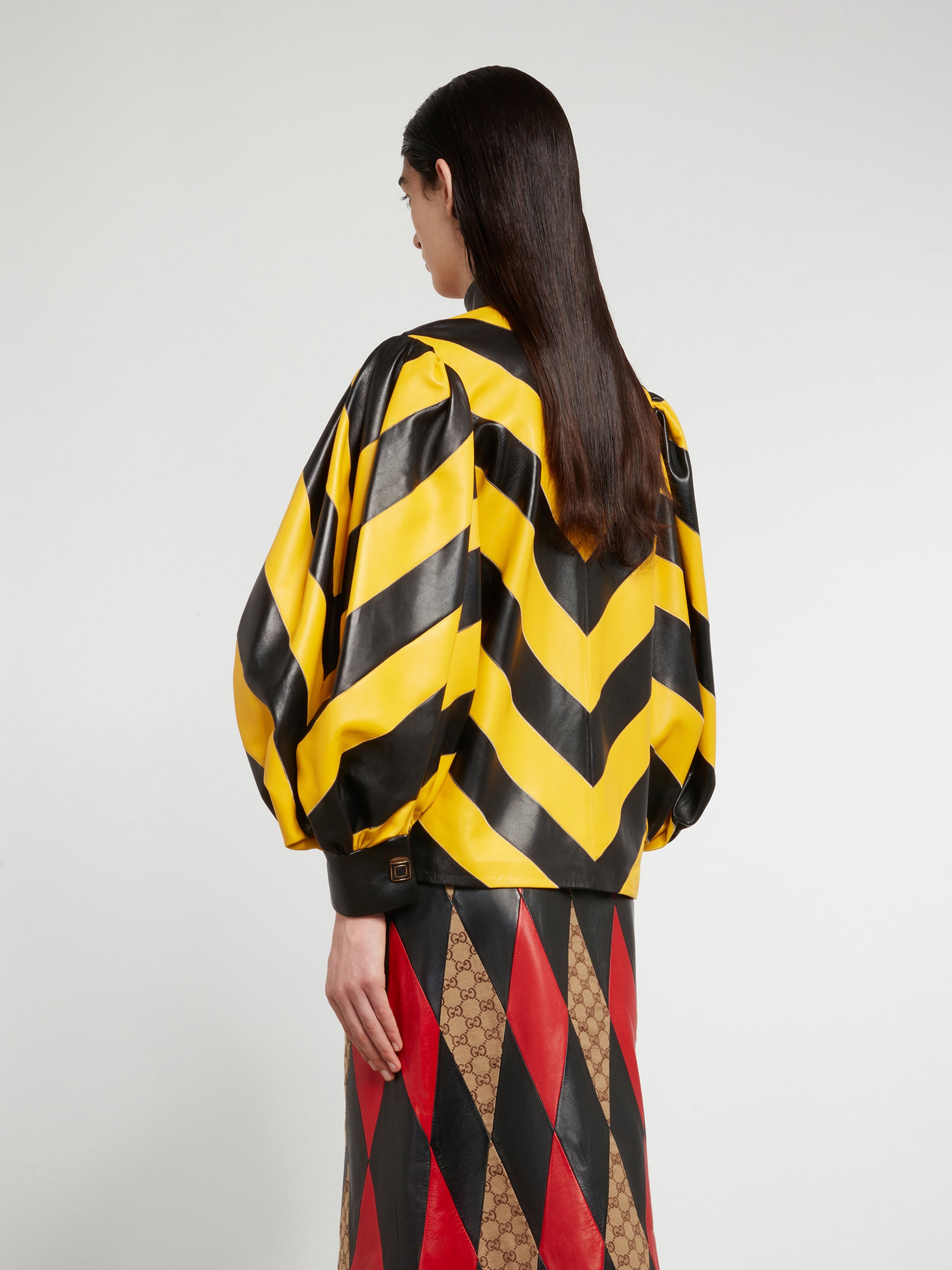 Gucci - Women’s DSM Exclusive Intarisa Leather Zip Jacket - (Black/Yellow) view 3
