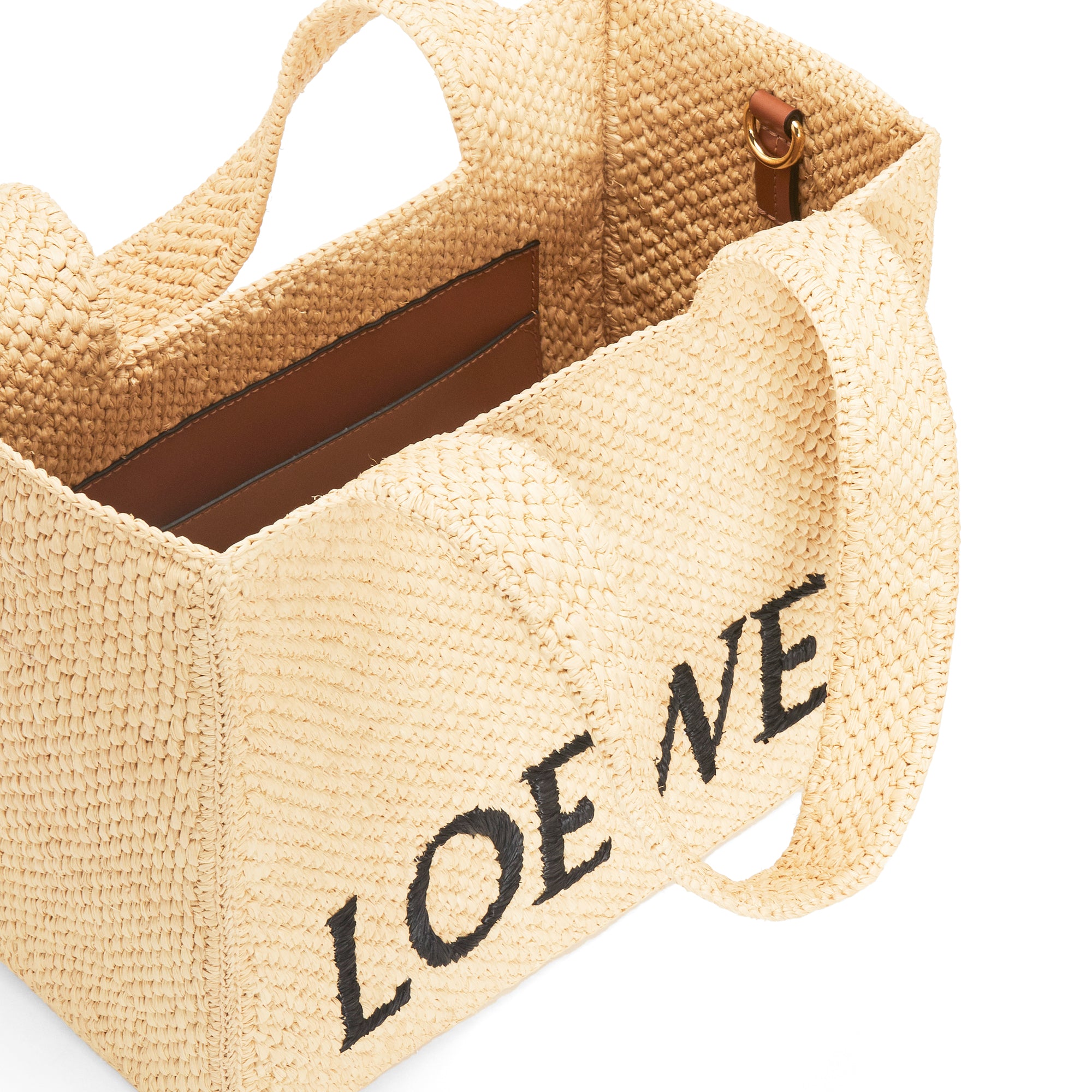 Medium LOEWE Font Tote in raffia & melange strap in cotton and calfskin