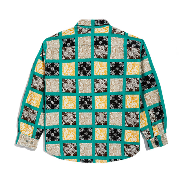 Awake NY - Paisley Printed Corduroy Zip-Up Shirt - (Teal/Multi)