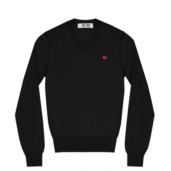 Play - Little Red Heart Cotton V-Neck Sweater - (Black)