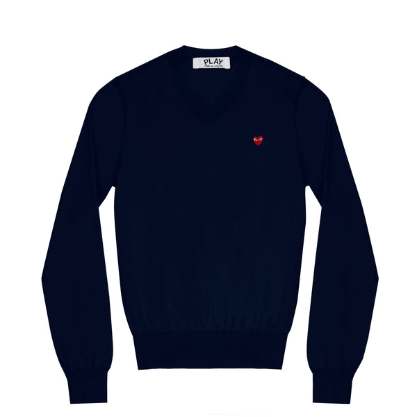 Play - Little Red Heart Cotton V-Neck Sweater - (Navy)