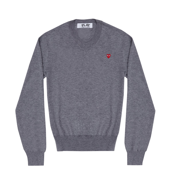 Play - Little Red Heart Cotton V-Neck Sweater - (Top Grey)
