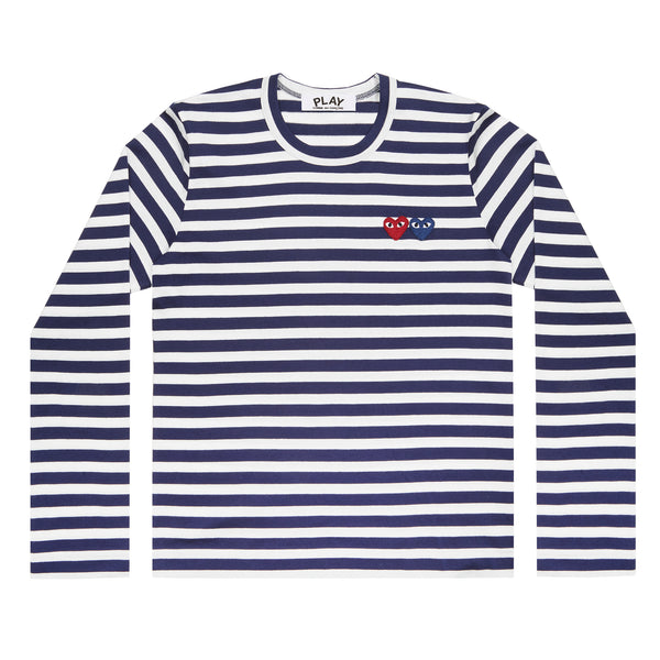 Play - Striped T-Shirt with Double Heart - (Navy/White)