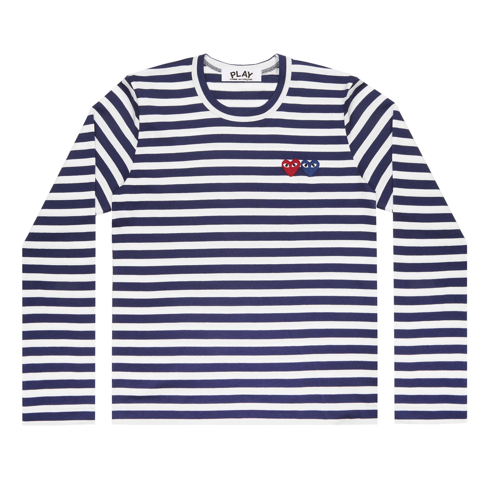 Play - Play Comme des Garçons Striped T-Shirt with Double Heart (Navy ...