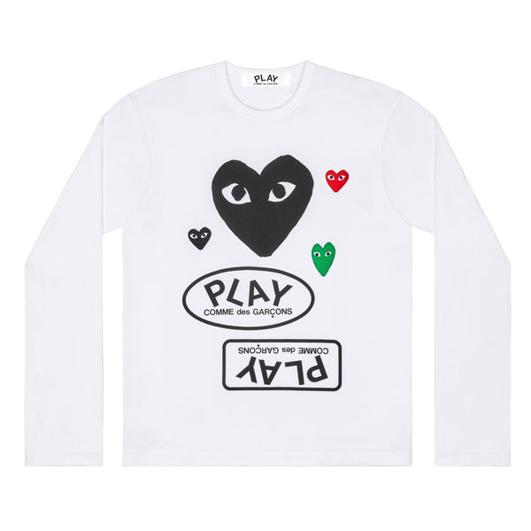 Play - Logo Longsleeve T-Shirt with Black Heart - (White)