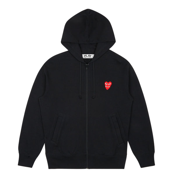 Play - Hooded Sweatshirt with Double Red Heart - (Black)