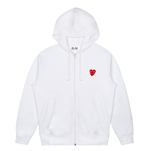 Play - Hooded Sweatshirt with Double Red Heart - (White)