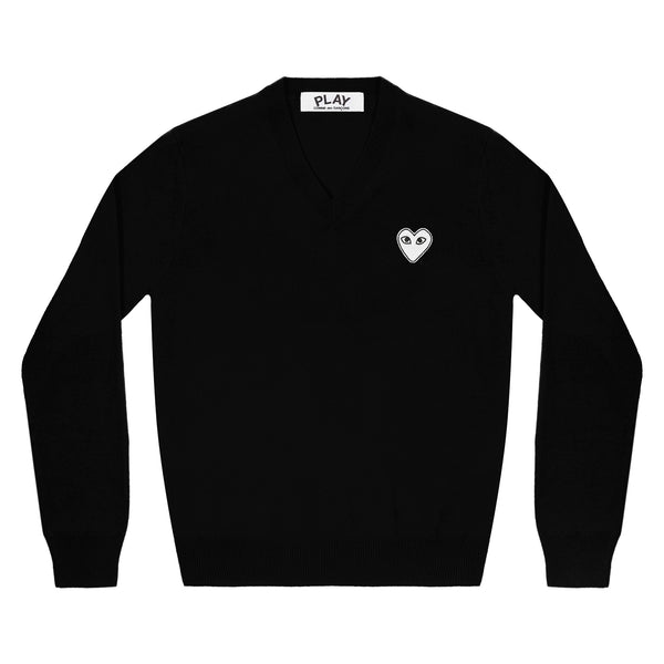Play - White Heart V Neck Sweater - (Black)