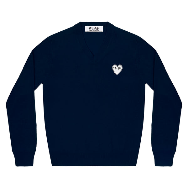 Play - White Heart V Neck Sweater - (Navy)