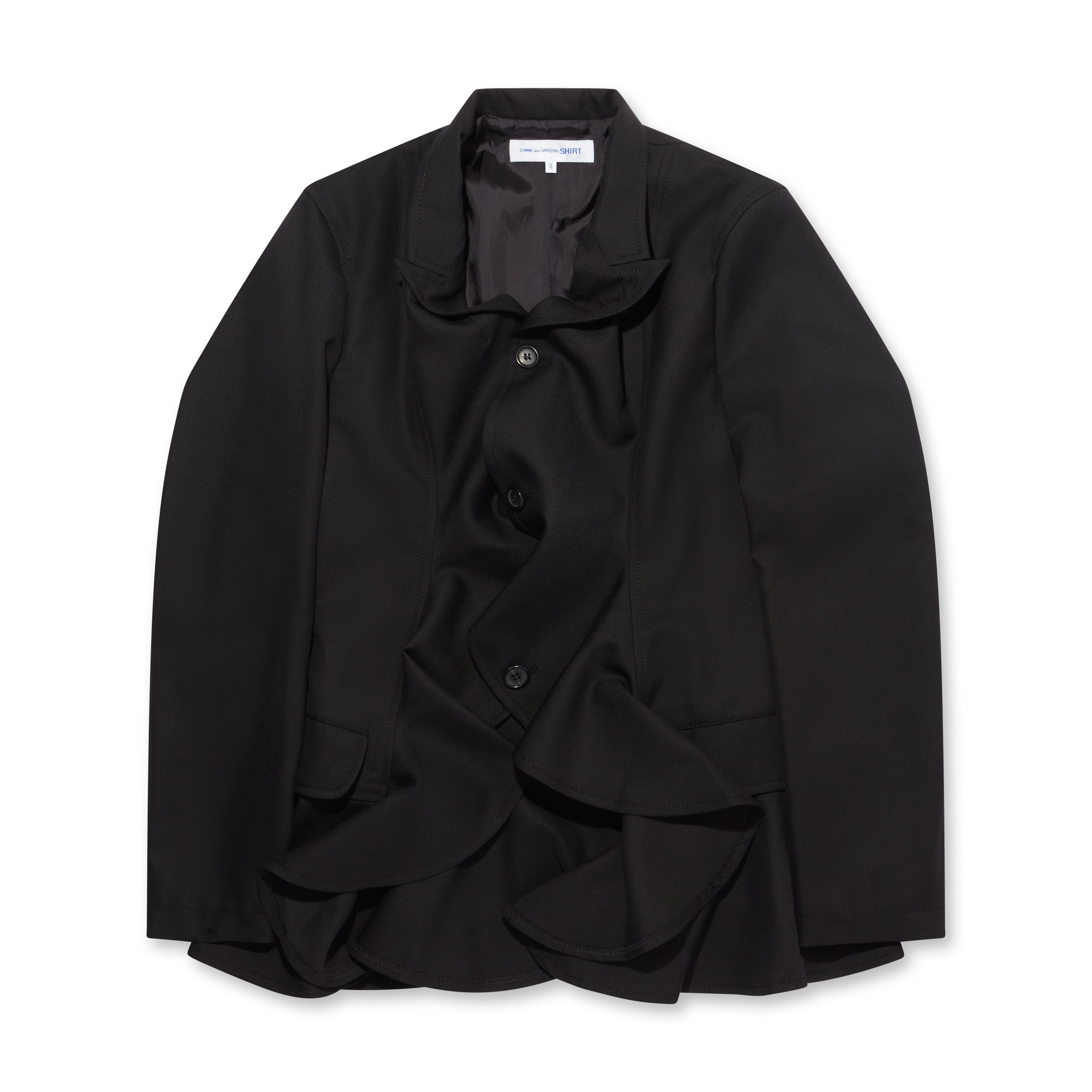 CDG Shirt - Polyester Wool Gabardine Ruffled Jacket - (Black