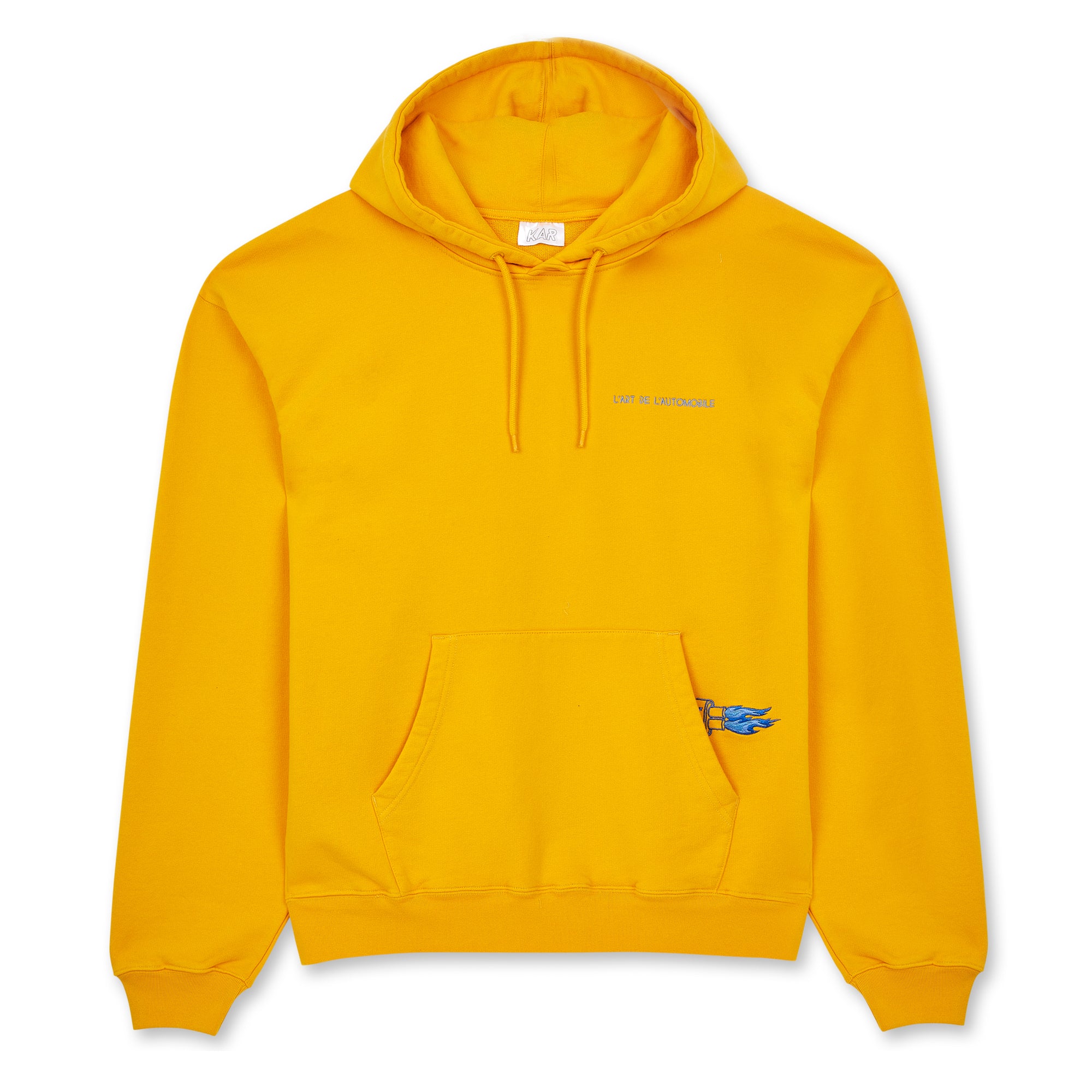 Kar L’Art De L’Automobile - Blue Backfire Hoodie - (Yellow) view 1, Click to Zoom in