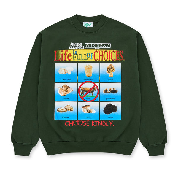 Online Ceramics - Eat Mushrooms Crewneck Sweatshirt - (Ivy)