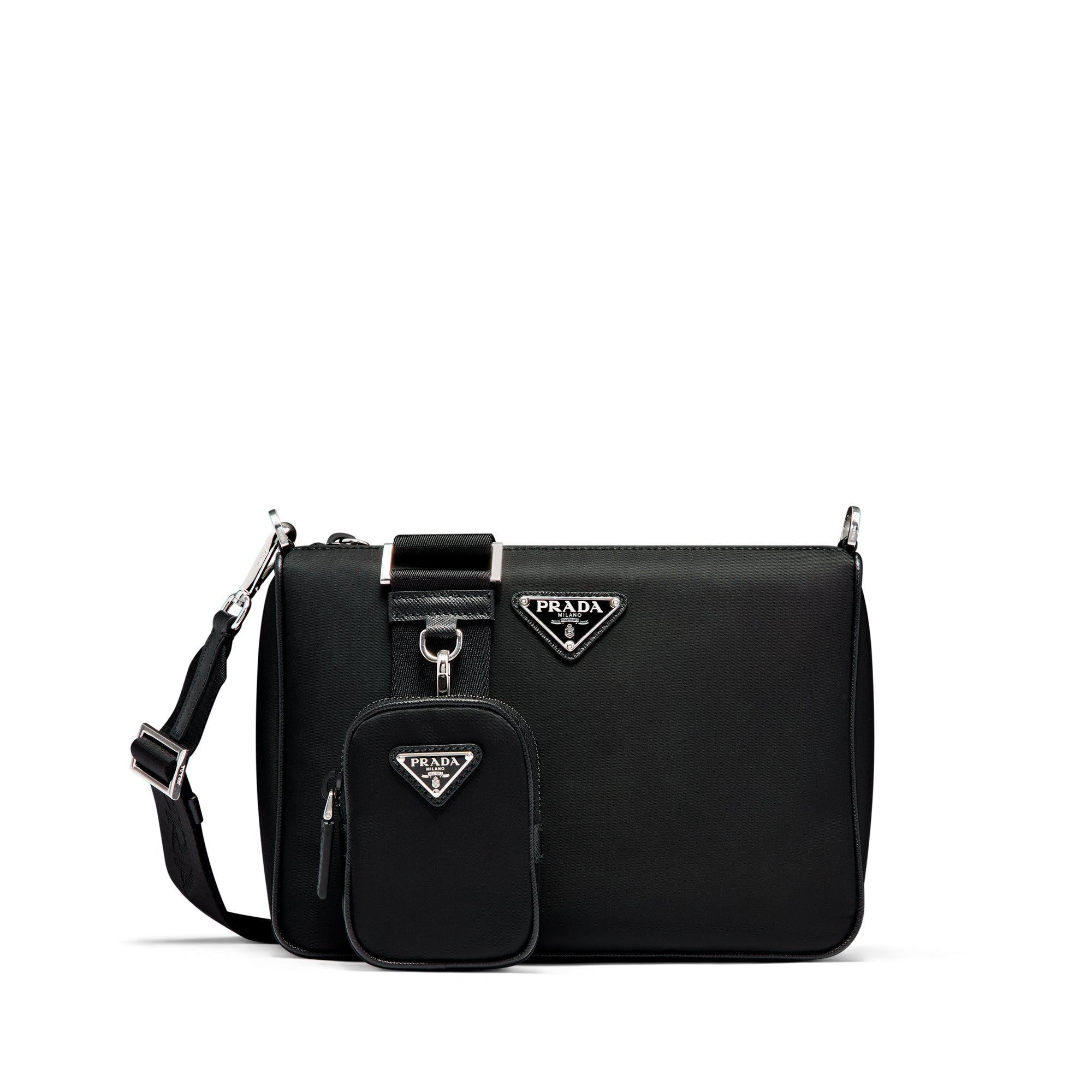 Prada Men's Re-Nylon and Saffiano Leather Shoulder Bag (Black) | Dover ...