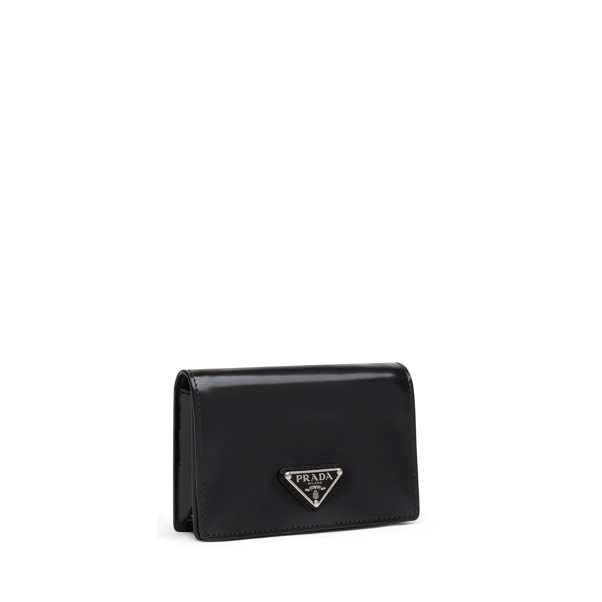 Prada Saffiano Triangle Card Holder on Strap Black