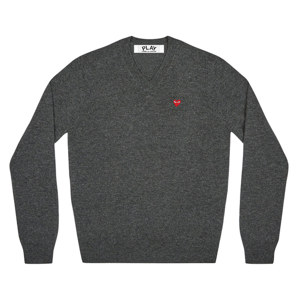 Play - Small Red Heart V-Neck Sweatshirt - (Charcoal)
