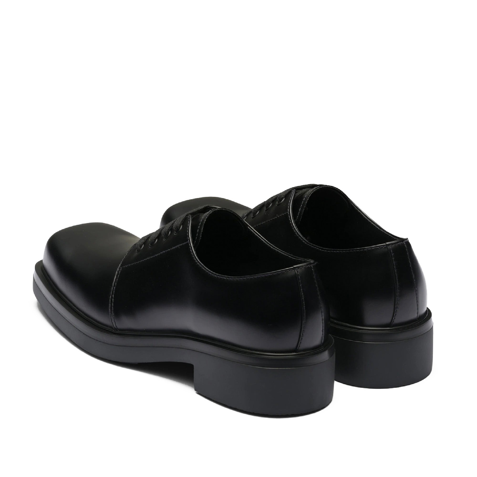 Prada: Men's Brushed Leather Derby Shoes (Black) | DSML E-SHOP