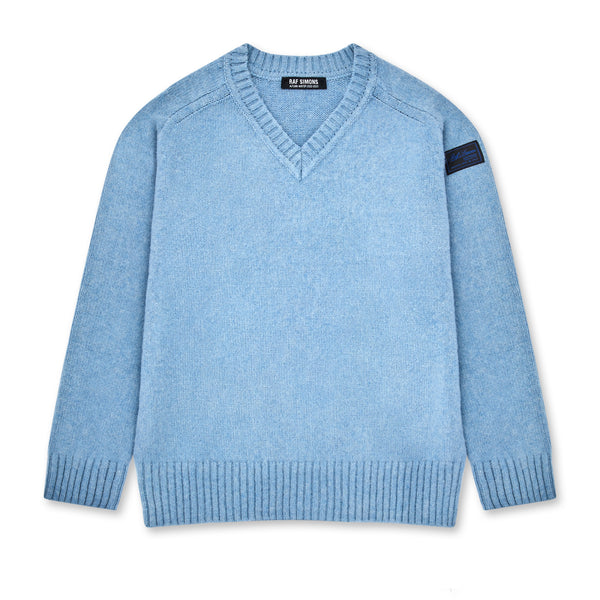 Raf Simons - Men’s Striped Hammer Sleeve V-Neck Sweater - (Electric Blue)