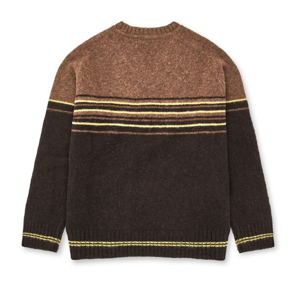 Raf Simons - Men’s Striped Hammer Sleeve V-Neck Sweater - (Dark Brown)
