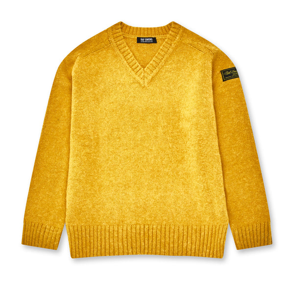 Raf Simons - Men’s Striped Hammer Sleeve V-Neck Sweater - (Yellow)