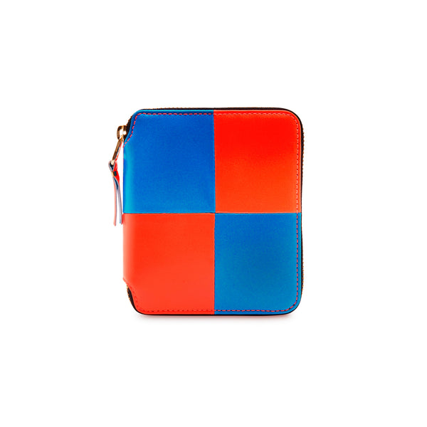 CDG Wallet - Fluo Squares Full Zip Around Wallet - (Blue/Orange SA2100FS)